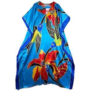 EY Signature Womens OS Caftan MuMu Maxi Poncho Dress Coverup Tropical Birds NWT